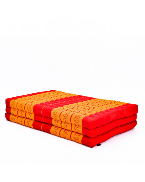 Leewadee Trifold Mattress XL – Comfortable Thai Massage Pad, Foldable Relaxation Floor Mattress Filled with Kapok, Perfect to Use as a Sleeping Mat 79 x 39 inches, Orange Red