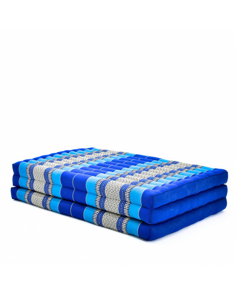 Leewadee Trifold Mattress XL – Comfortable Thai Massage Pad, Foldable Relaxation Floor Mattress Filled with Kapok, Perfect to Use as a Sleeping Mat 79 x 39 inches, Blue