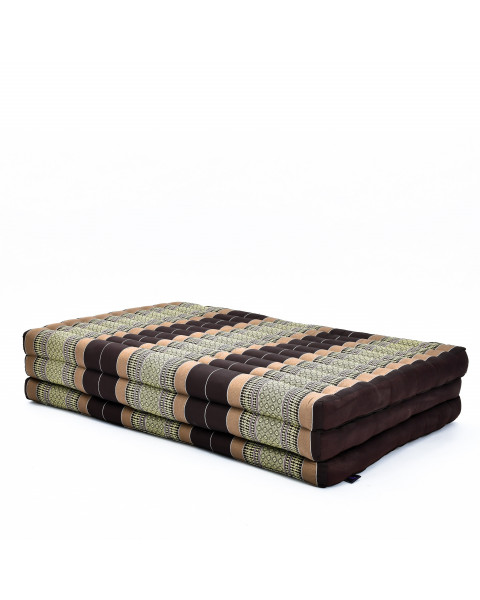 Leewadee Trifold Mattress XL – Comfortable Thai Massage Pad, Foldable Relaxation Floor Mattress Filled with Kapok, Perfect to Use as a Sleeping Mat 200 x 100 cm, Brown