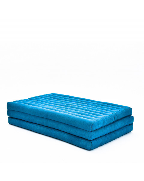 Leewadee Trifold Mattress XL – Comfortable Thai Massage Pad, Foldable Relaxation Floor Mattress Filled with Eco-Friendly Kapok, Perfect to Use as a Sleeping Mat 79 x 39 inches, light blue