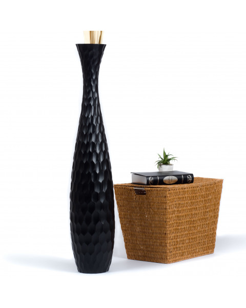 Leewadee Grande Vaso Da Terra: Alto Vaso Stile Boho In Legno Di Mango Per Rami Di Pampa, 110 cm, Nero