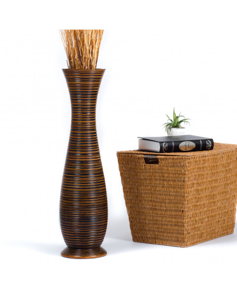 Leewadee Grande Vaso Da Terra: Alto Vaso Stile Boho In Legno Di Mango Per Rami Di Pampa, 70 cm, Marrone