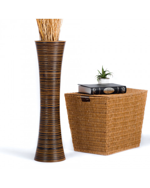 Leewadee Große Deko Bodenvase Für Dekozweige, Hohe Standvase Für Pampasgras, Design Holzvase, 70 cm, Braun