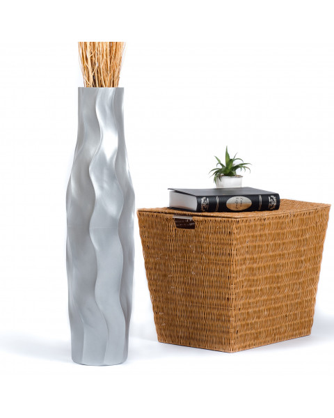 Leewadee Grande Vaso Da Terra: Alto Vaso Stile Boho In Legno Di Mango Per Rami Di Pampa, 70 cm, Argento