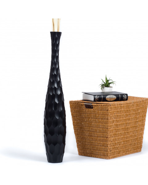 Leewadee Grand Vase A Poser Au Sol Pour Branches Décoratives De Pampa, Vase En Bois De Manguier, 90 cm, Noir