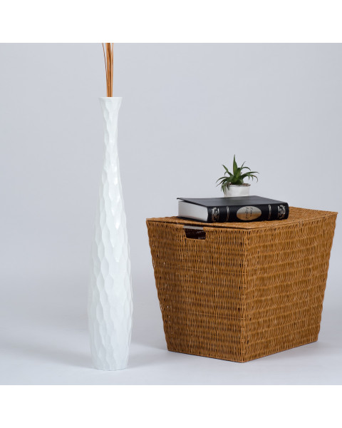 Leewadee Grand Vase A Poser Au Sol Pour Branches Décoratives De Pampa, Vase En Bois De Manguier, 70 cm, Blanc