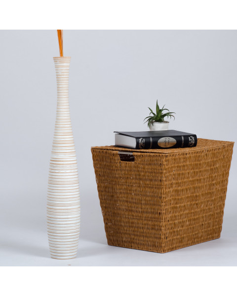 Leewadee Grand vase à poser au sol - Vase à poser au sol pour branches décoratives, vase haut design en bois de manguier, 70 cm, White Wash