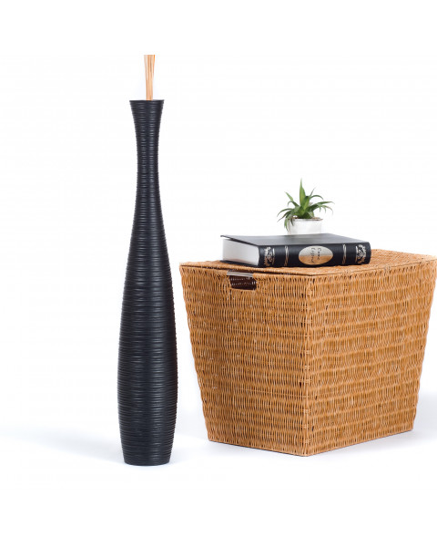 Leewadee Große Deko Bodenvase Für Dekozweige, Hohe Standvase Für Pampasgras, Design Holzvase, 70 cm, Schwarz