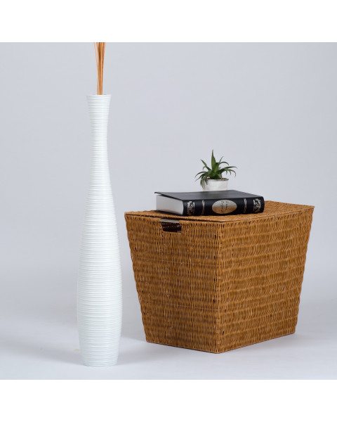 Leewadee Große Deko Bodenvase Für Dekozweige, Hohe Standvase Für Pampasgras, Design Holzvase, 70 cm, Weiß