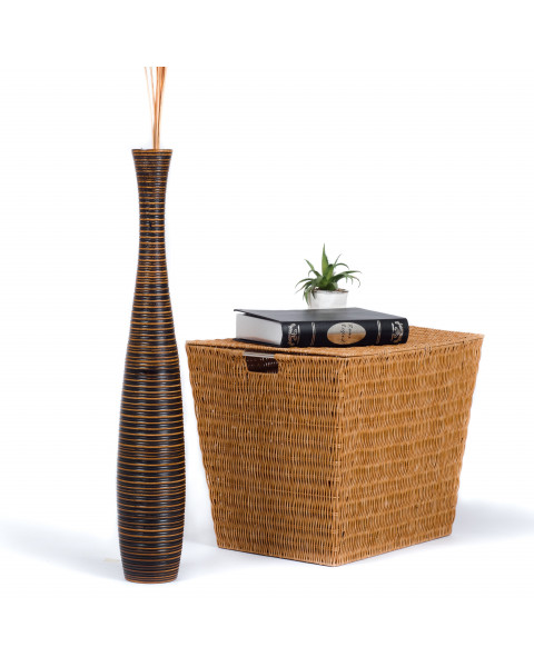 Leewadee Grand vase à poser au sol - Vase à poser au sol pour branches décoratives, vase haut design en bois de manguier, 70 cm, Marron