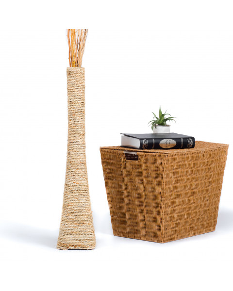 Leewadee Bodenvase für Dekozweige hohe Standvase Design Holzvase, Wasserhyazinthe, 70 cm, Natur