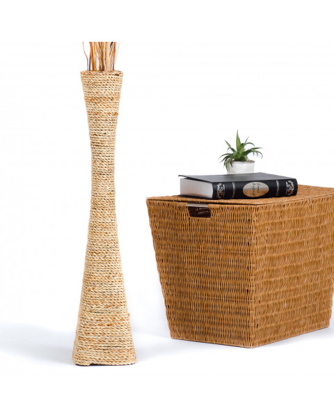 Leewadee Large Floor Vase – Handmade Flower Holder Made of Bamboo and Bast, Sophisticated Funnel Vessel for Decorative Branches, 70 cm, Ecru