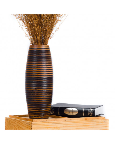 Leewadee Brown Home Decor Floor Vase - Wooden Boho Vase For Pampas Grass, 14 inches Tall