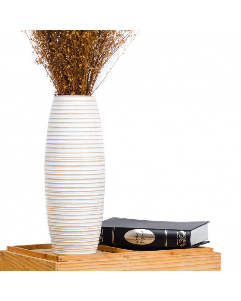 Leewadee piccolo vaso da terra: vaso basso, elemento decorativo fatto a mano in legno di mango, vaso per rami decorativi, 36 cm, White Wash