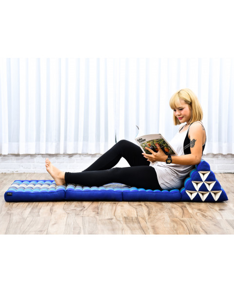 Leewadee Tapis de sol - Matelas avec coussin en kapok, lit thaïlandais fait à la main, 3 éléments pliants, 170 x 53 cm, Bleu