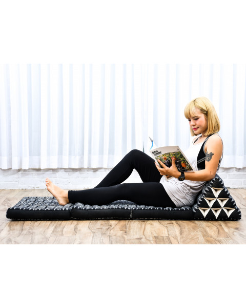 Leewadee - Comfortable Japanese Floor Mattress - Thai Floor Bed With Triangle Cushion - Futon Mattress - Thai Massage Mat, 170 x 53 cm, Anthracite Black, Kapok Filling