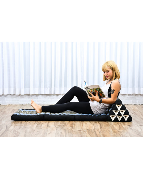 Leewadee - Comfortable Japanese Floor Mattress - Thai Floor Bed With Triangle Cushion - Futon Mattress - Thai Massage Mat, 170 x 53 cm, Blue, Kapok Filling