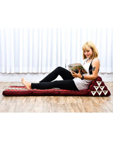 Leewadee - Bequeme Japanische Bodenmatratze - Thai Bodenliege mit Dreieckskissen - Futon Klappmatte - Thai Massagematte, 170 x 53 cm, Rot