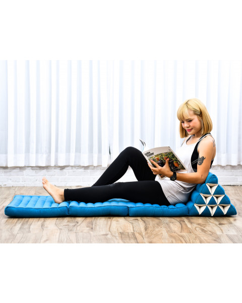 Leewadee - Matelas Pliable Confortable Avec Coussin Lecture, Futon Japonais, Chaise De Sol Ou Pouf Lit Thaï 170 x 53 cm, Bleu Clair