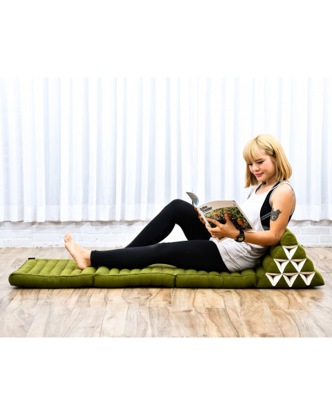 Leewadee - Comfortable Japanese Floor Mattress - Thai Floor Bed With Triangle Cushion - Futon Mattress - Thai Massage Mat, 170 x 53 cm, Green, Kapok Filling