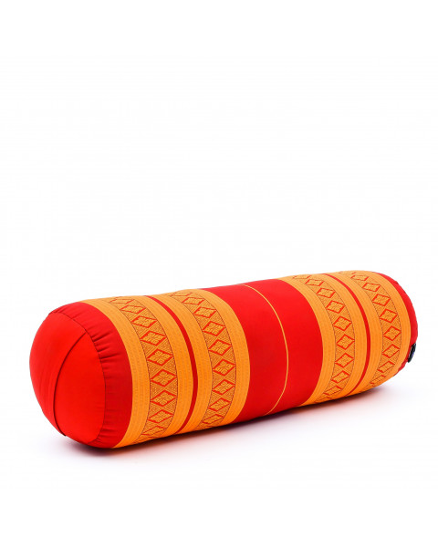 Leewadee Yoga Roll - Grand rouleau de kapok yoga fait à la main, rouleau de kapok pilates rembourré, 60 x 25 x 25 cm, Orange Rouge