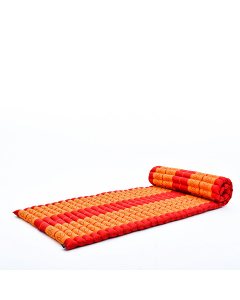 Leewadee Rollable Floor Mat M – Comfortable and Rollable Thai Mattress, Soft Massage Mat Filled with Kapok, Perfect to Use as a Sleeping Mat 190 x 70 cm, Orange Red