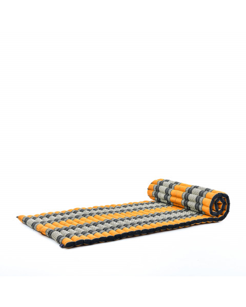 Leewadee Matelas De Sol Pliable, Futon Japonais Enroulable, Lit D'Appoint 1 Personne, Chauffeuse 1 Place, Tapis Méditation En Kapok, 190 x 70 cm, Noir Orange