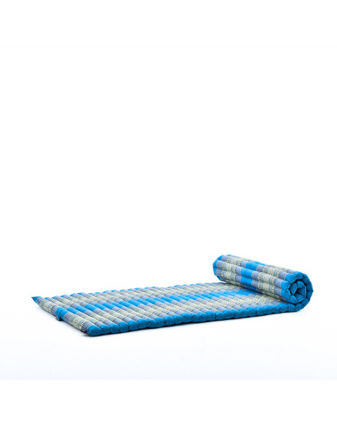 Leewadee Matelas thaï - Tapis de yoga enroulable en taille M en kapok, tapis pliable pour méditation et yoga en kapok, 190 x 70 cm, Bleu Clair