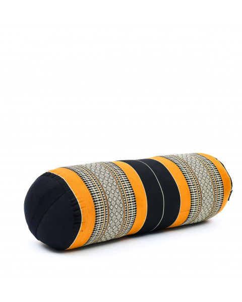 Leewadee Large Yoga Bolster – Shape-Retaining Tube Cushion for Meditation, Bolster for Stretching, Made of Kapok, 60 x 25 x 25 cm, Black Orange