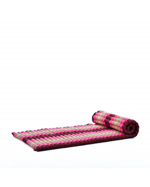 Leewadee materassino thailandese arrotolabile, M: tappeto per dormire, spessa stuoia da massaggio, strumento in kapok, 190 x 70 cm, Rosso Marrone Rosa Fucsia