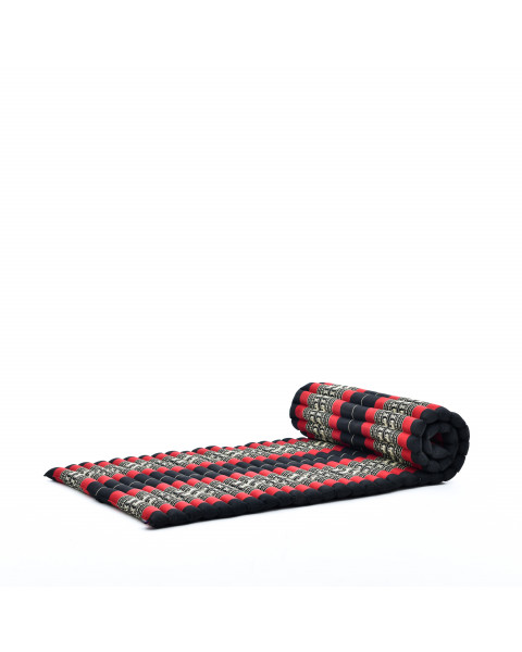 Leewadee colchoneta tailandesa enrollable M – Colchón para masajes grueso, futón para dormir, alfombra de kapok, 190 x 70 cm, Negro Rojo