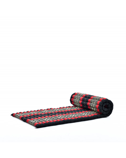 Leewadee Faltbare Bodenmatratze - Japanischer Rollbarer Futon - Tatami Faltmatte - Gästebett - Camping Matratze - Thai Massage Matte, Kapok Füllung, 190 x 70 cm, Schwarz Rot