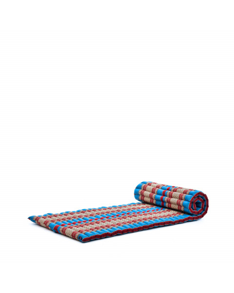 Leewadee materassino thailandese arrotolabile, M: tappeto per dormire, spessa stuoia da massaggio, strumento in kapok, 190 x 70 cm, Blu Rosso