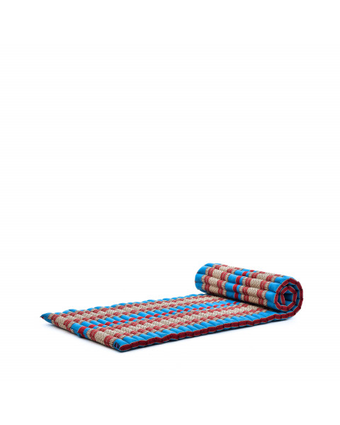 Leewadee - Foldable Floor Mattress - Japanese Roll Up Futon -Trifold Tatami Mat- Guest Floor Bed - Camping Mattress - Thai Massage Mat, Kapok Filled, 190 x 70 cm, Blue Red