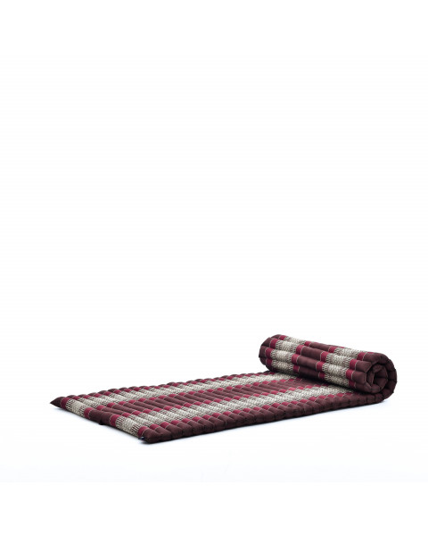 Leewadee materassino thailandese arrotolabile, M: tappeto per dormire, spessa stuoia da massaggio, strumento in kapok, 190 x 70 cm, Marrone Rosso