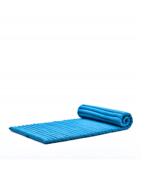 Leewadee Faltbare Bodenmatratze - Japanischer Rollbarer Futon - Tatami Faltmatte - Gästebett - Camping Matratze - Thai Massage Matte, Kapok Füllung, 190 x 70 cm, Hellblau