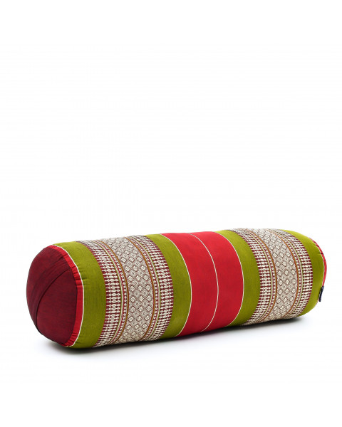 Leewadee yoga bolster grande – Almohadilla tailandesa de kapok hecha a mano, cojín alargado para pilates, 60 x 25 x 25 cm, Verde Rojo