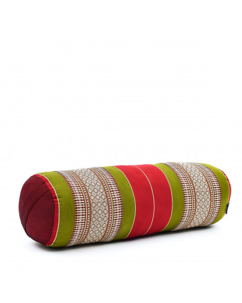 Leewadee Pilatesrolle Yoga Bolster Yogakissen Ökologisches Naturprodukt, Kapok, 60 x 25 x 25 cm, Grün Rot