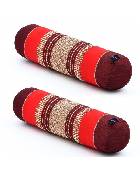 Leewadee Yoga Bolster Set – 2 Shape-Retaining Neck Rolls, Tube Pillows for Comfortable Reading, Made of Kapok, 20 x 6 x 6 inches, red