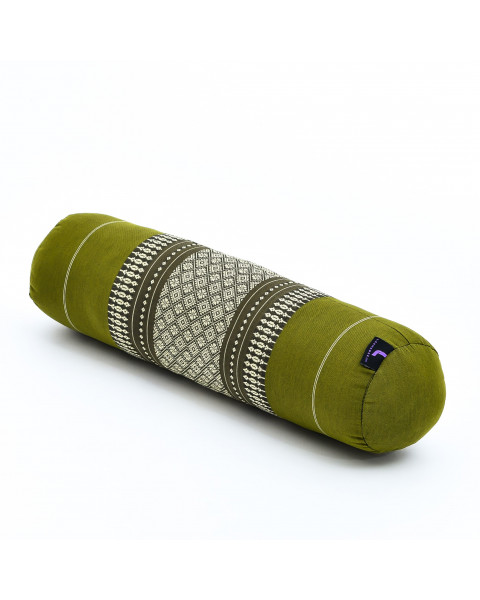 Leewadee yoga bolster pequeño – Cojín alargado para pilates y meditación, reposacabezas hecho a mano de kapok, 50 x 15 x 15 cm, Verde