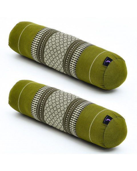 Leewadee Yoga Bolster Set – 2 Shape-Retaining Neck Rolls, Tube Pillows for Comfortable Reading, Made of Kapok, 20 x 6 x 6 inches, green
