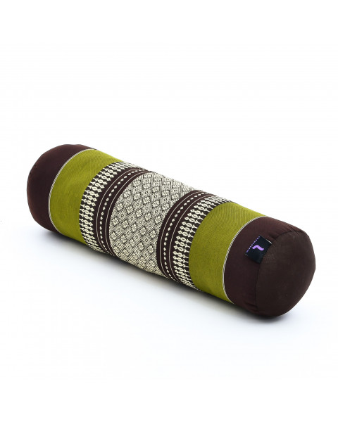 Leewadee yoga bolster piccolo: supporto per pilates allungato e cuscino da meditazione, realizzato a mano in kapok naturale, 50 x 15 x 15 cm, Marrone Verde