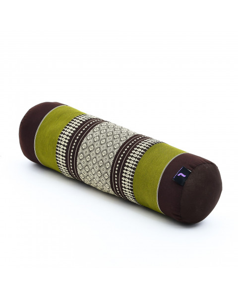 Leewadee yoga bolster pequeño – Cojín alargado para pilates y meditación, reposacabezas hecho a mano de kapok, 50 x 15 x 15 cm, Marrón Verde