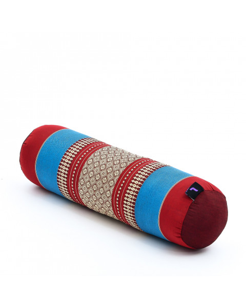 Leewadee yoga bolster piccolo: supporto per pilates allungato e cuscino da meditazione, realizzato a mano in kapok naturale, 50 x 15 x 15 cm, Blu Rosso