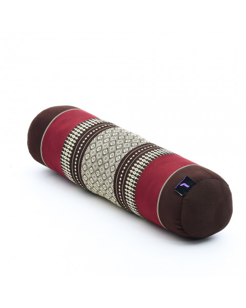 Leewadee yoga bolster piccolo: supporto per pilates allungato e cuscino da meditazione, realizzato a mano in kapok naturale, 50 x 15 x 15 cm, Marrone Rosso