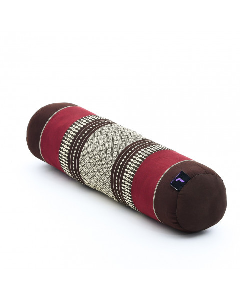 Leewadee Pilates Rolle Nackenstütze kleines Yoga Bolster Yogakissen ökologisches Naturprodukt, Kapok, 50 x 15 x 15 cm, Braun Rot