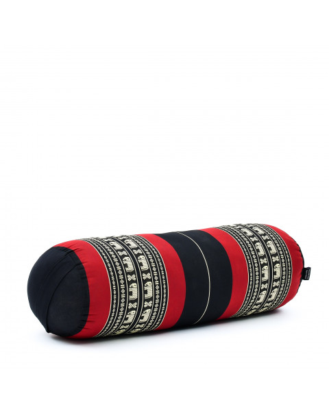 Leewadee Yoga Roll - Grand rouleau de kapok yoga fait à la main, rouleau de kapok pilates rembourré, 60 x 25 x 25 cm, Noir Rouge