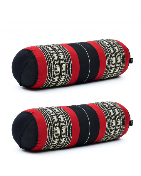 Leewadee Yoga Bolster Set – 2 Shape-Retaining Neck Rolls, Tube Pillows for Comfortable Reading, Made of Kapok, 24 x 10 x 10 inches, black red