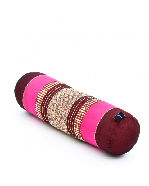Leewadee yoga bolster piccolo: supporto per pilates allungato e cuscino da meditazione, realizzato a mano in kapok naturale, 50 x 15 x 15 cm, Rosso Marrone Rosa Fucsia