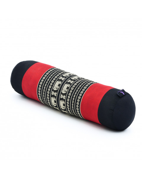 Leewadee yoga bolster pequeño – Cojín alargado para pilates y meditación, reposacabezas hecho a mano de kapok, 50 x 15 x 15 cm, Negro Rojo